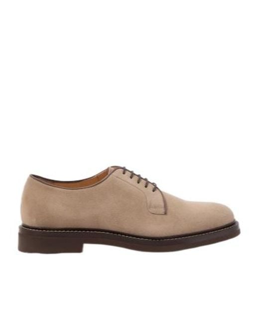 Brunello Cucinelli Brown Suede Derby Shoes for men
