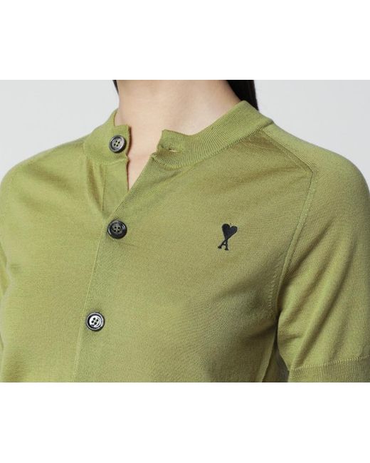 AMI Green Ami De Coeur Short-Sleeved Cardigan