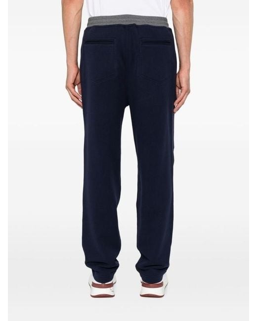 Brunello Cucinelli Blue Logo-Embroidered Drawstring Track Pants for men