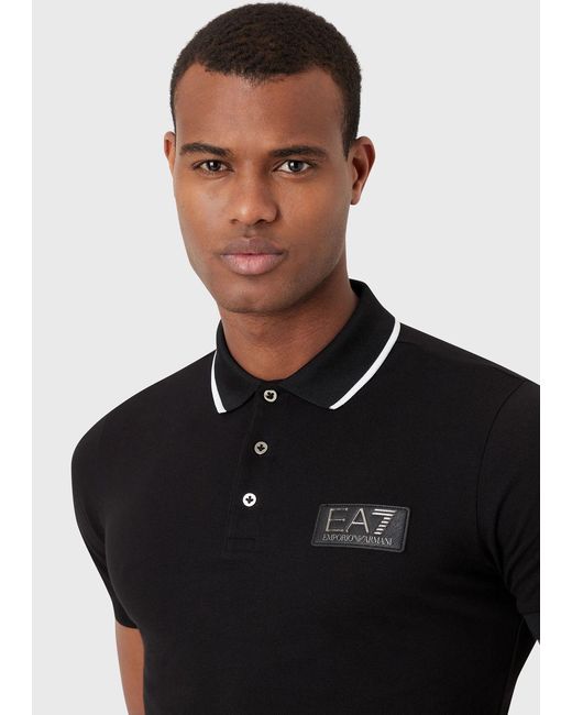 EA7 Blue Logo-Patch Cotton T-Shirt for men