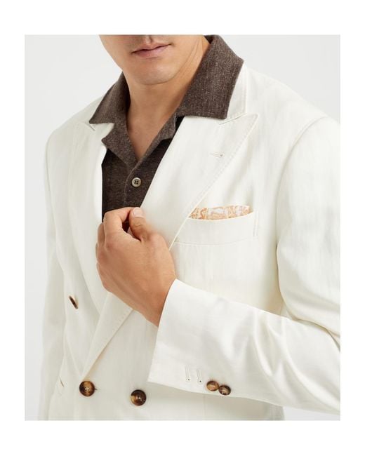 Brunello Cucinelli White Double Breasted Tailored Blazer for men