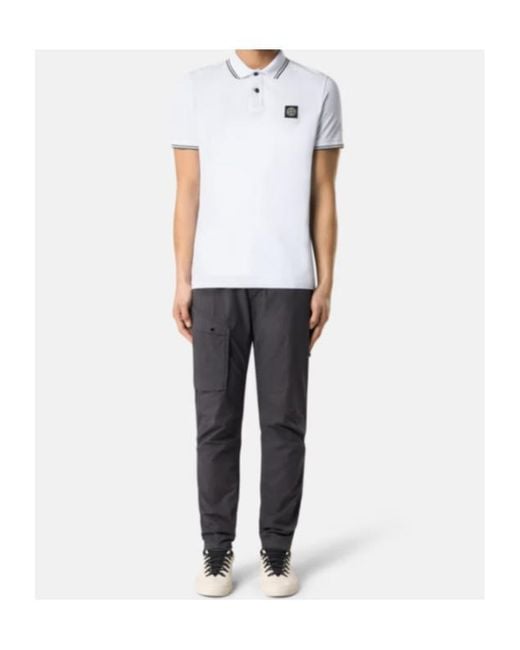 Stone Island White Logo Patch Short-Sleeved Polo Shirt for men