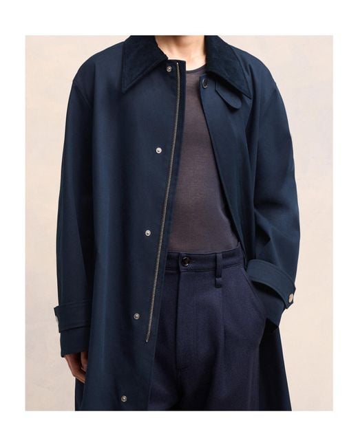 AMI Blue Belted Cotton Trench Coat for men