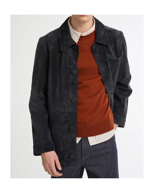 Yves Salomon Blue Button-Fastening Suede Jacket