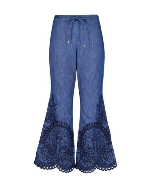 Zimmermann Blue Embroidered Flared Jeans