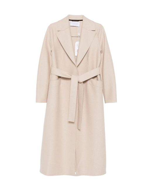 Harris Wharf London Natural Belted Notched-Lapels Coat