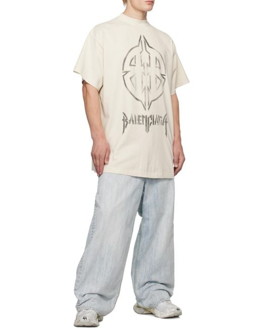 Balenciaga White Bb Logo Printed Large Fit T-Shirt for men