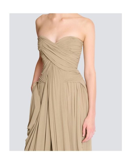 Balmain Natural Draped Strapless Jumpsuit