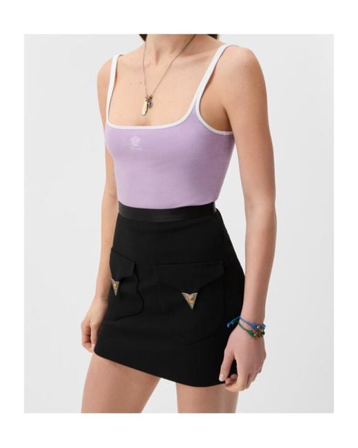 Versace Purple Logo-Print Tank Top