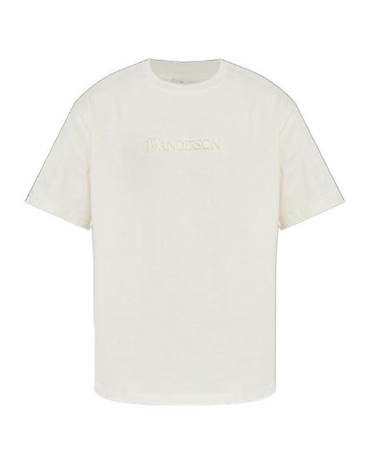 J.W. Anderson White Jw Anderson Flocked-Logo Crewneck T-Shirt for men