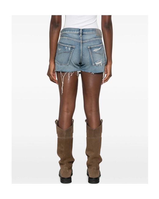 Balenciaga Blue Distressed Paint-Splatter Shorts