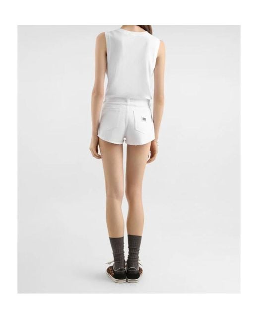 Dolce & Gabbana White Logo Plaque Denim Shorts
