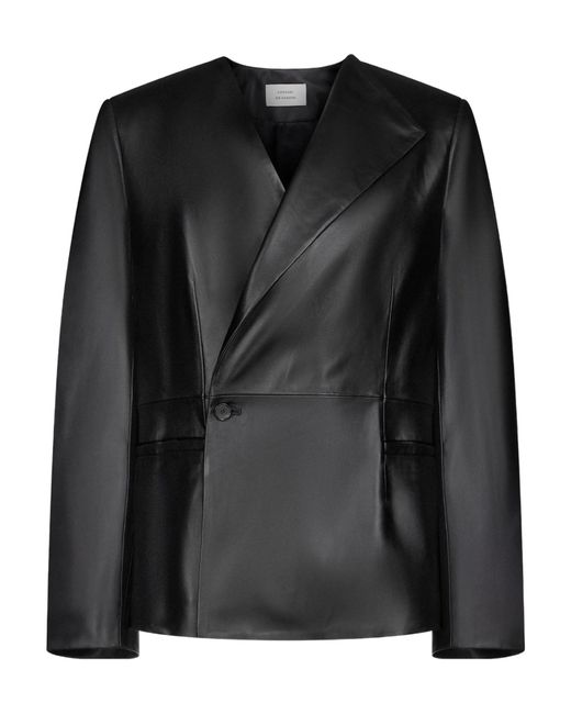 Loulou de Saison Black Paoli Asymmetric Lapel Leather Jacket