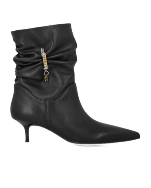 Pinko Black Ruched Logo-Charm Ankle Boots