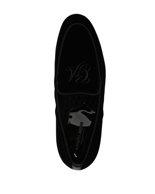 Giorgio Armani Black Embroidered-Logo Detail Loafers for men