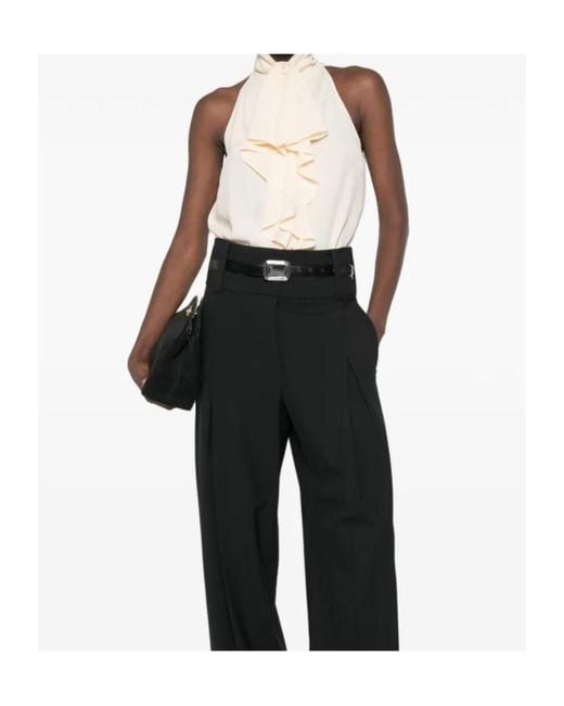 Alberta Ferretti Natural Ruffled Top