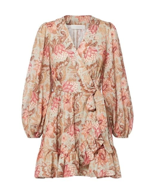Zimmermann Pink Daylight Floral Cotton Wrap Dress