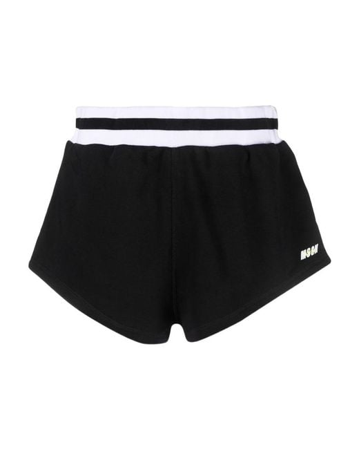 MSGM Black Logo Printed High Waist Track Shorts