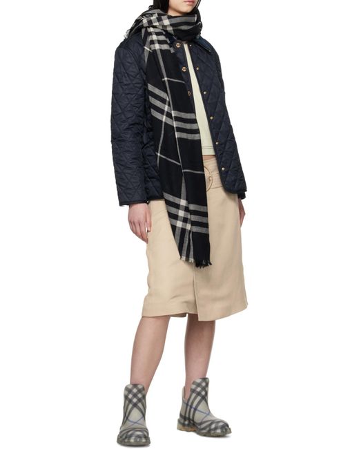 Burberry Black Check Printed Frayed-Edge Scarf