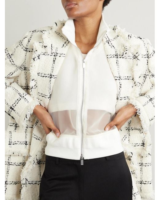 Sacai Natural Grid Tweed Double-Breasted Blazer