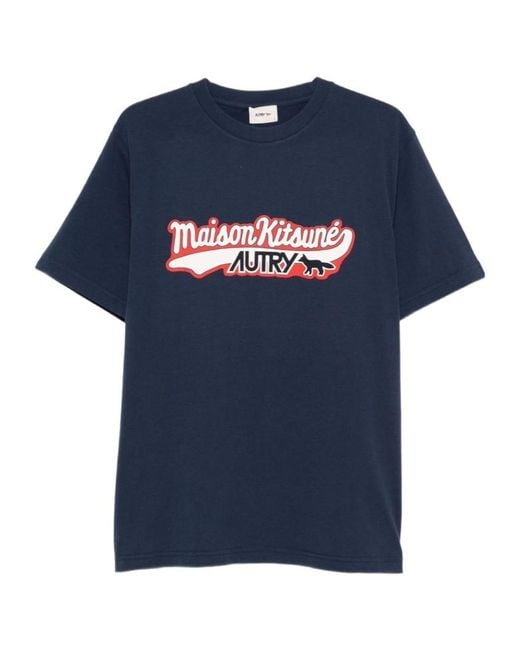 Maison Kitsuné Blue Autry X Logo Printed T-Shirt for men