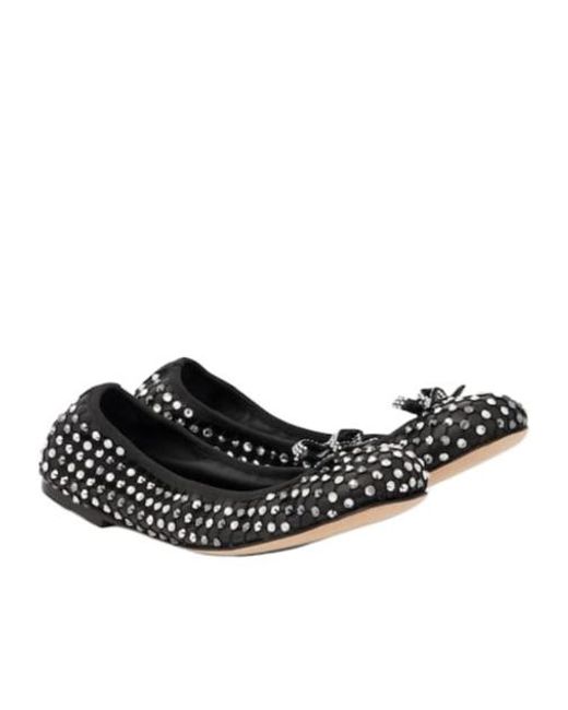 Rene Caovilla Black Crystal-Embellished Leather Ballet Flats