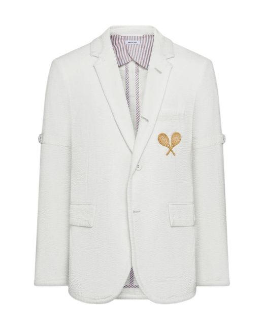 Thom Browne White Embroidered Blazer for men