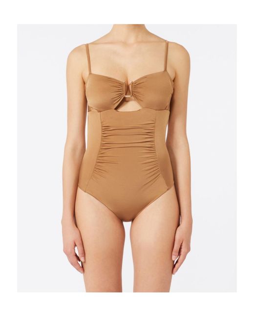 Max Mara Brown Shiny Jersey Bandeau Swimsuit