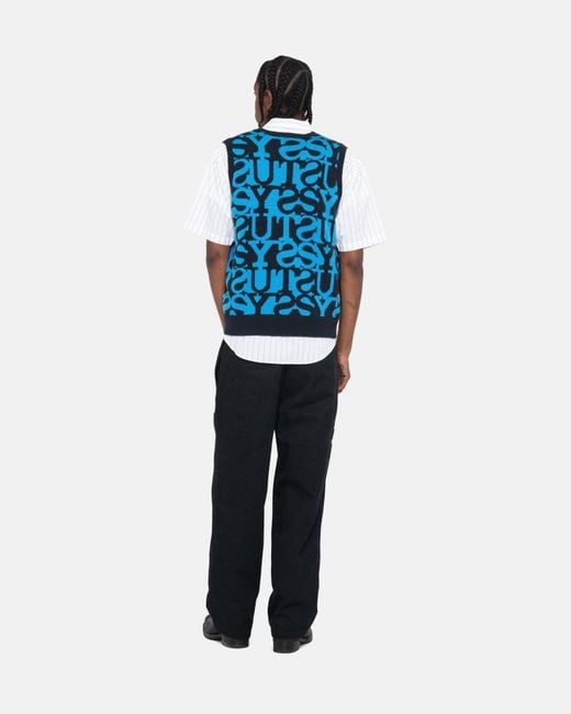 Stussy Blue V-Neck Sweater for men