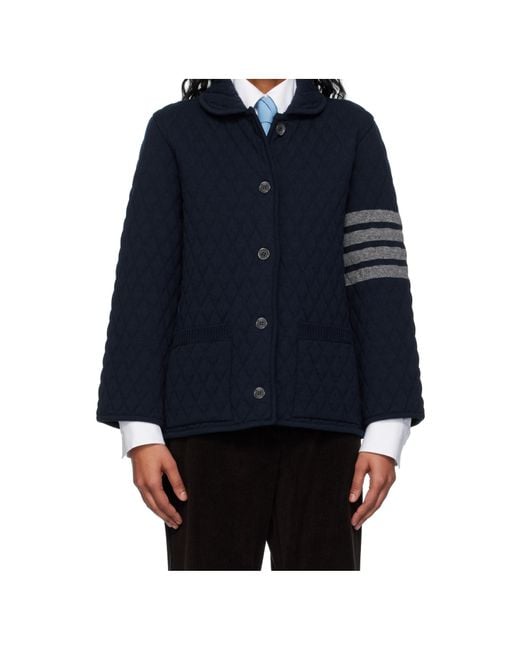 Thom Browne Blue 4 Bar Stripes Quilted Jacket