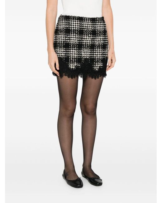 Twinset Black Check-Print Lace-Lace Mini Skirt