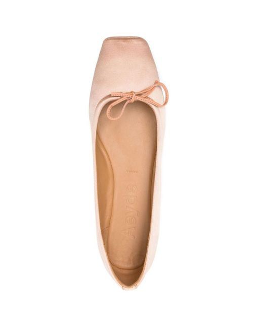 Aeyde Pink Square-Toe Satin Ballerina Shoes