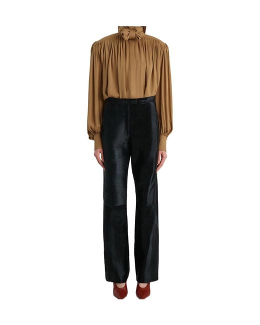 Khaite Brown Silk Georgette Draped Shirt