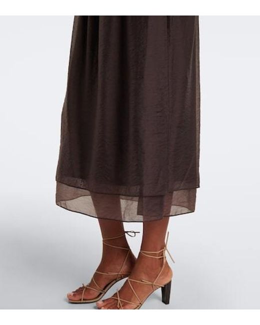 Vince Brown Pleated Rib-Knit Midi Dress