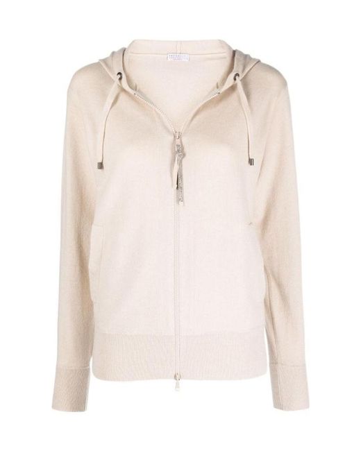 Brunello Cucinelli Natural Zip-Front Cashmere Hoodie