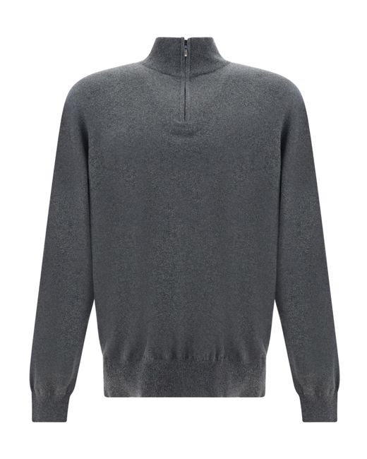 Loro Piana Gray High-Necked Long-Sleeved Sweater for men