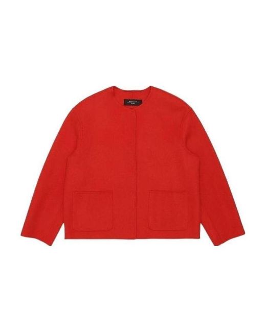 Weekend by Maxmara Red Round-Neck Long-Sleeved Casual Jacket