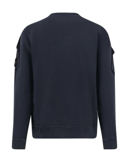 Stone Island Blue Logo Patch Crewneck Sweatshirt for men