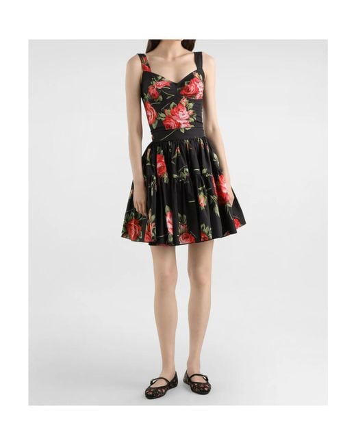 Dolce & Gabbana Red Roses Bouquet Print Bustier Top