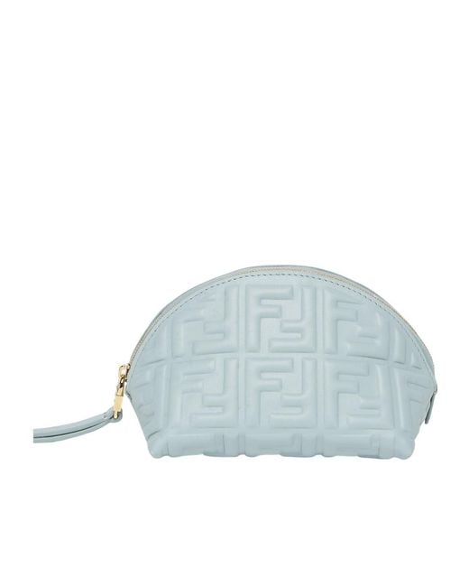 Fendi Blue Light Nappa Leather Pouch With Ff Motif