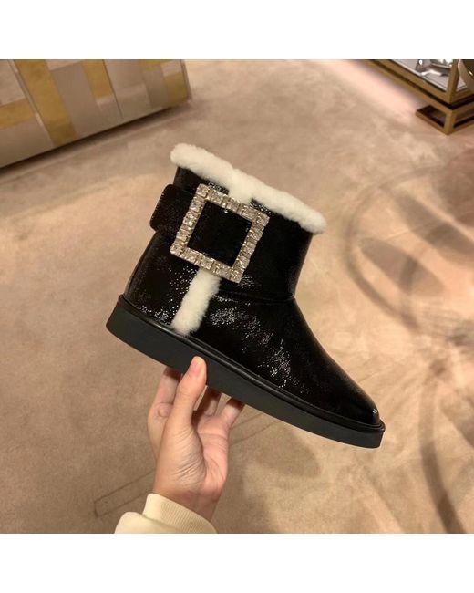 Roger Vivier Black Rhinestone Button Boots