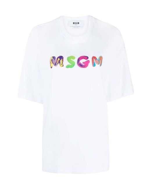 MSGM White Logo-Print Detail T-Shirt
