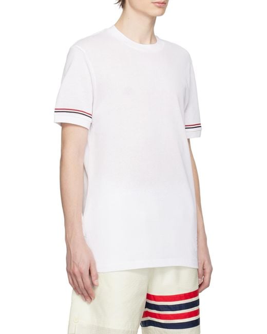 Thom Browne White Stripe Detailed Crewneck T-Shirt for men