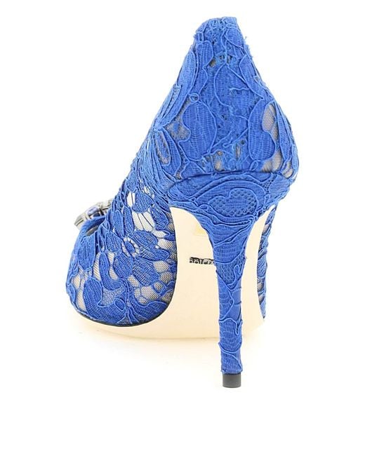 Dolce & Gabbana Blue Taormina Lace Embellished Pumps