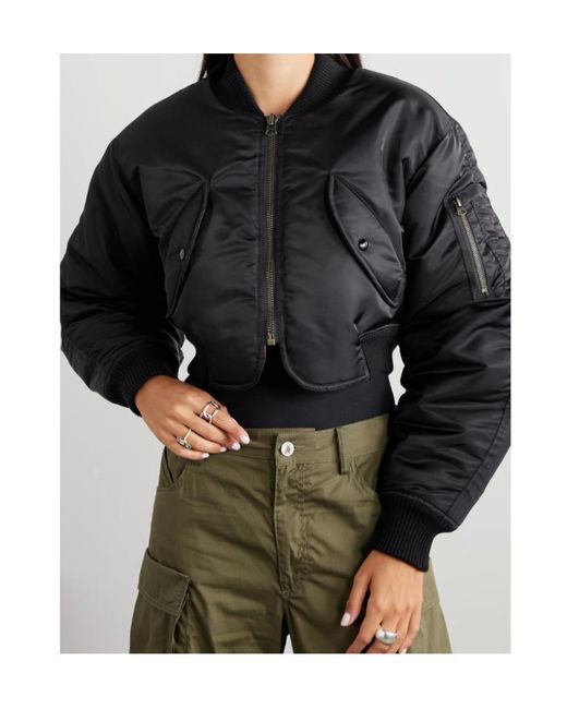 Re/done Black Cropped Bomber Jacket