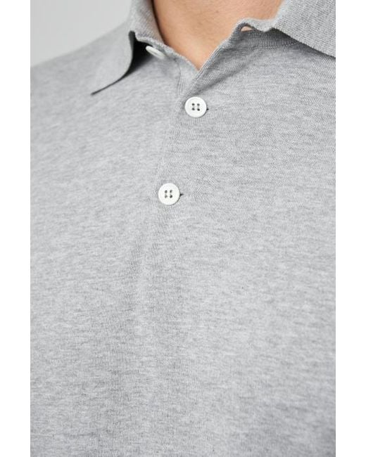 Brunello Cucinelli Gray Long-Sleeved Knitted Polo Shirt for men