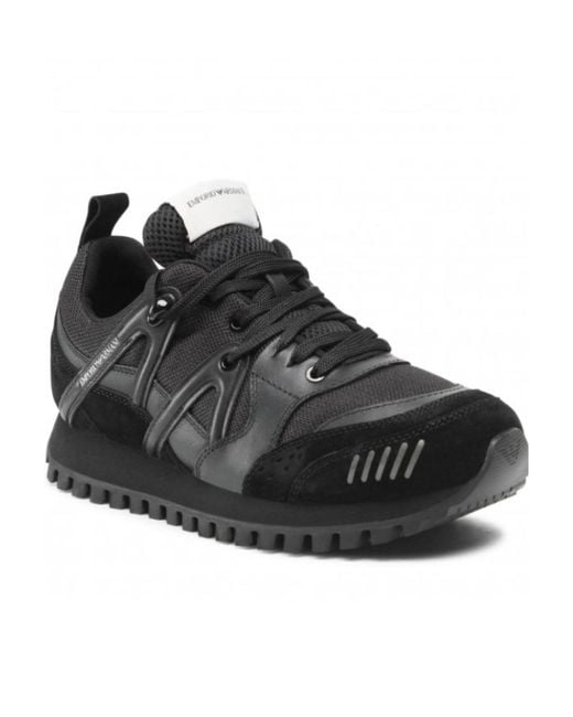 Emporio Armani Black Round Head Lace-Up Casual Shoes for men