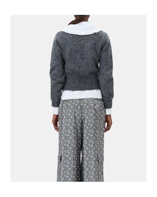 Ganni Gray Tie-Fastening Knit Cardigan