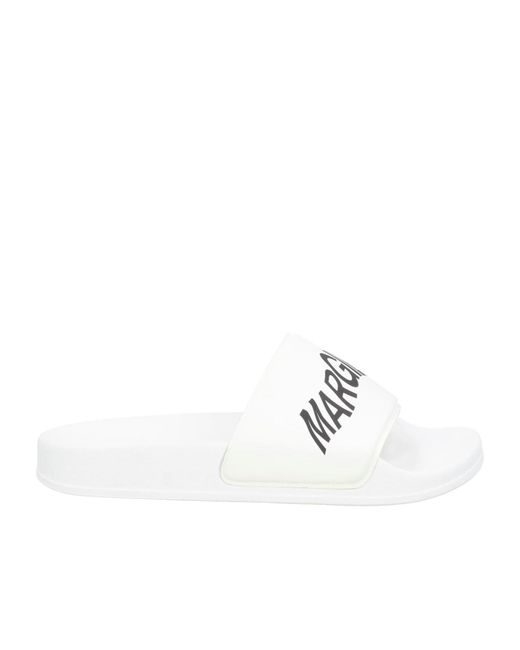 MM6 by Maison Margiela White Lightweight And Stylish Leather Slide Sandals