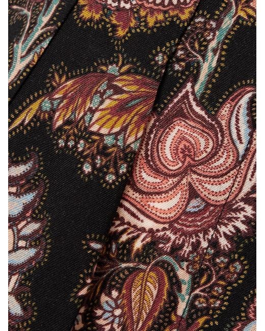 Ulla Johnson Brown Valencia Pleated Printed Wool-Blend Twill Wide-Leg Pants